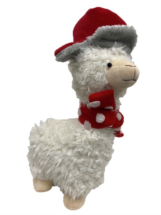 Deko Alpaca mit roter Chapka und Schal
L13cm x B26cm x H42cm