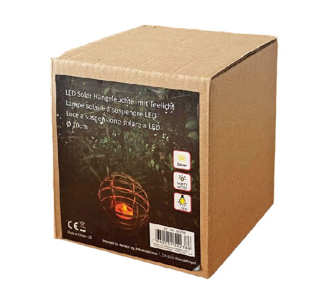 LED Solar Hängeleuchte in Braun mit Teelicht Metall D10cm