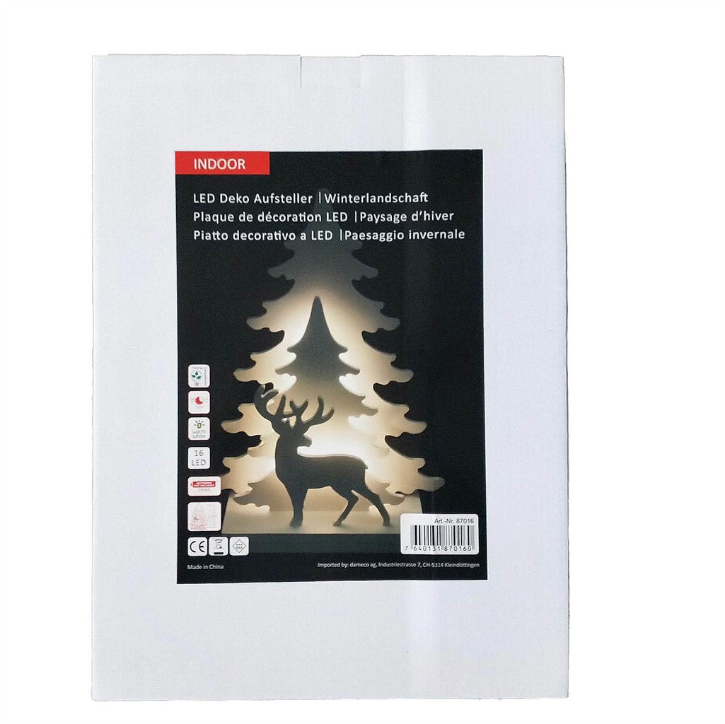 LED Deko-Aufsteller mit 16 LED H: 40.5cm Motive: Tannen und Rentier Farbe: Weiss
