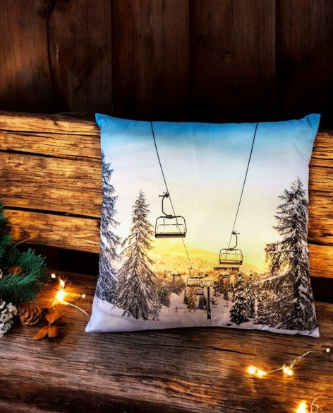Kissen Sesselbahn in Winterlandschaft Digitaldruck einseitig