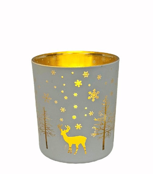 Windlicht aus Glas Farbe: Weiss / Gold D:8.8cm H:10cm