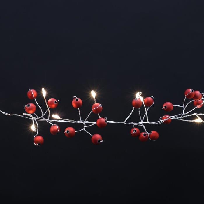 Gruppo di lucine a LED
con palline rosse
72 LED bianchi caldi
Lunghezza 180 cm