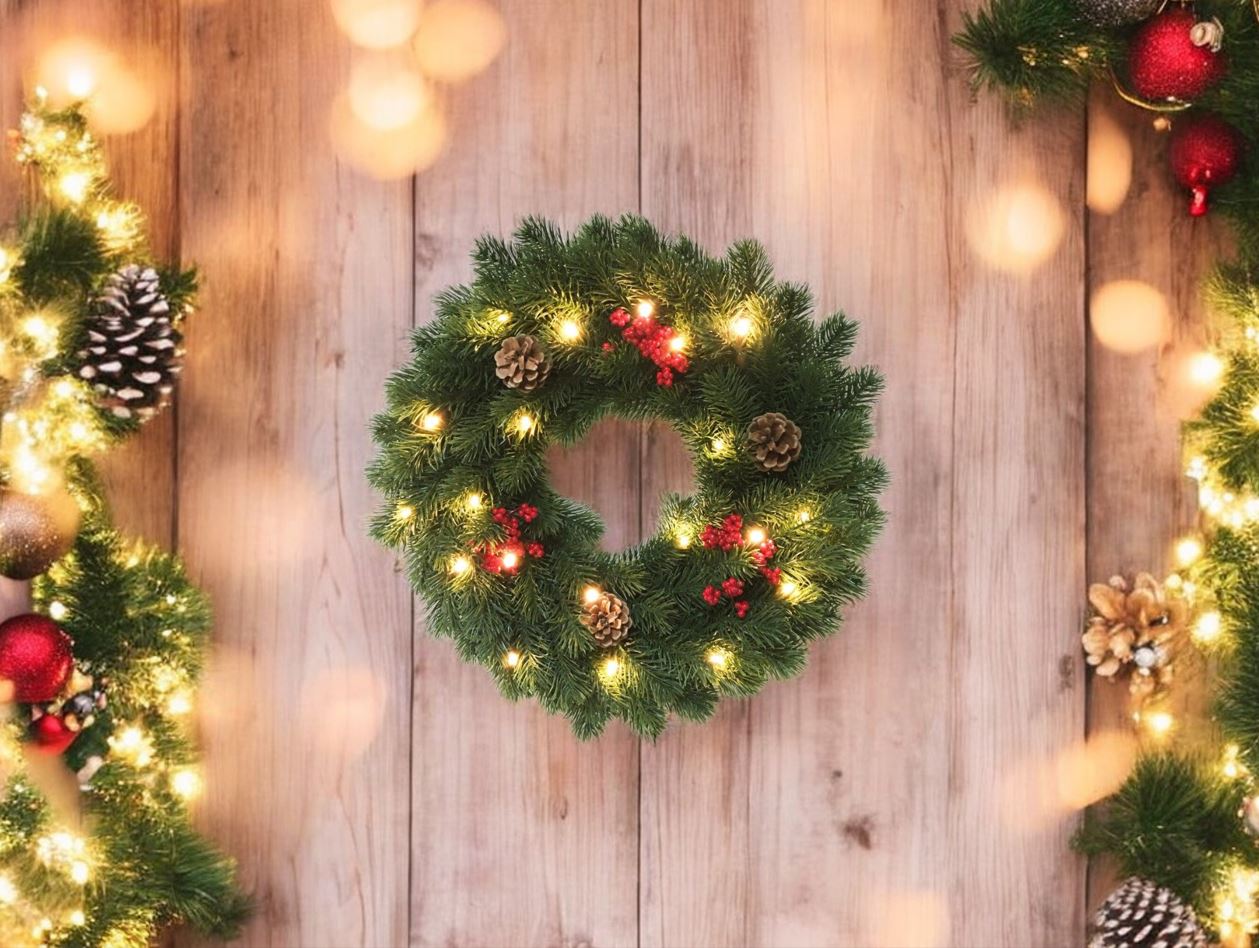 LED Weihnachtskranz mit 30 LED
Farbe: Grün
D:38cm