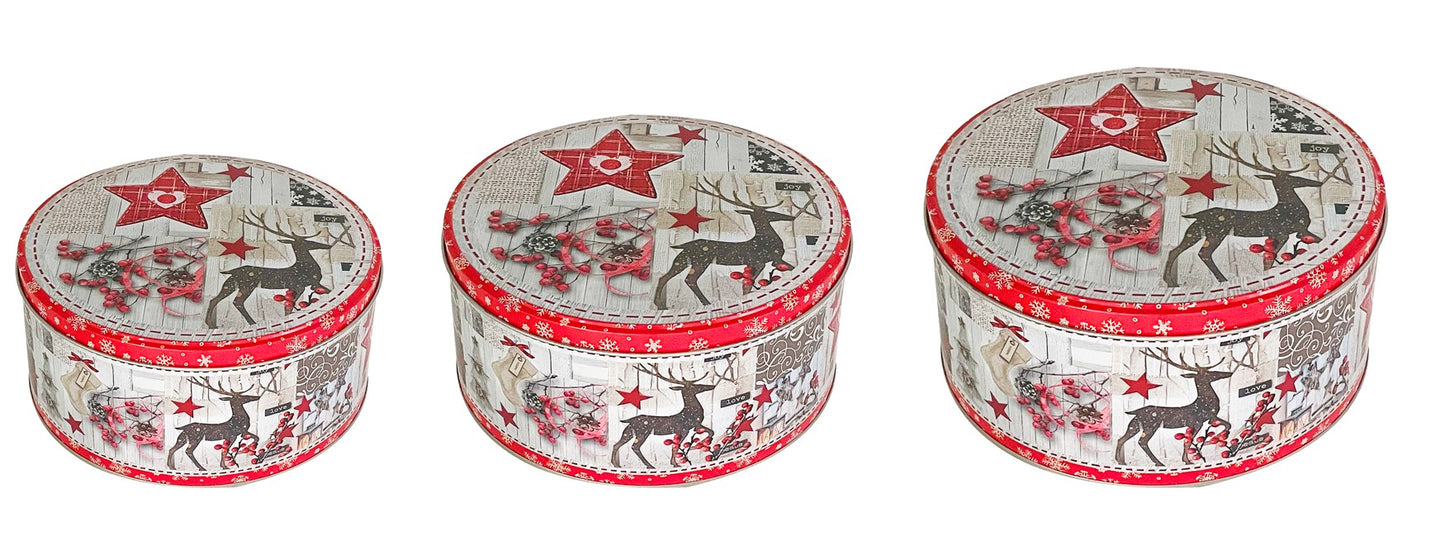 Guetzlidosen 3er Set rund mit XMAS Motiv Stern und Rentier Weissblech