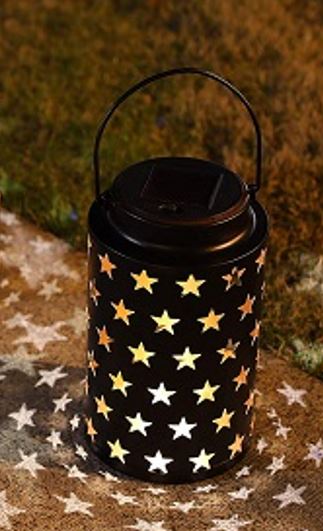 LED Solar Laterne
aus Metall mit 1 LED
mit gestanztem Sternenmuster
H21cm