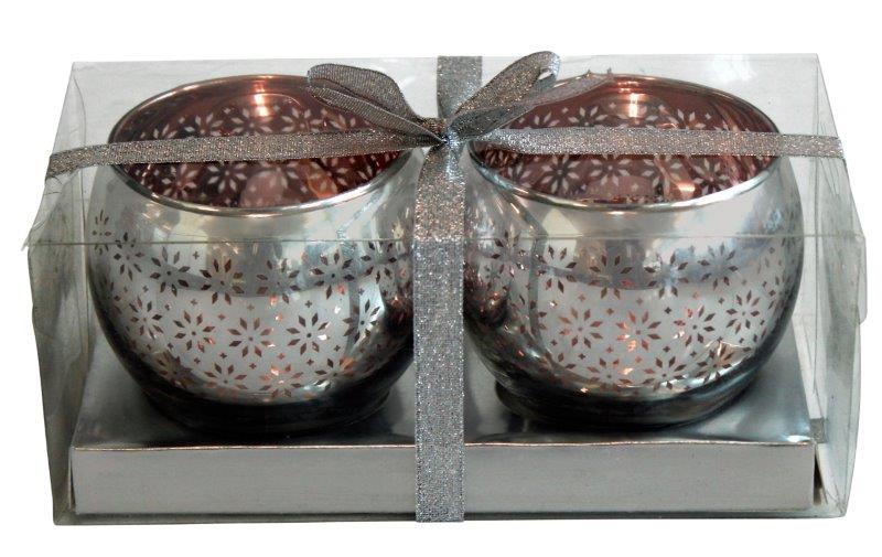 Windlicht Kugelform aus Glas 2er Set
Farbe: Silber/Roségold
Glas: D:8.5cm H:7.3cm