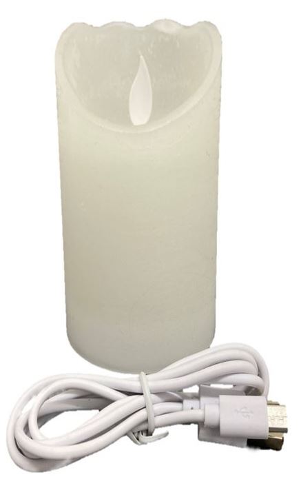 Bougie en cire LED rechargeable
 avec câble USB blanc
 P7,5cm H17,5cm