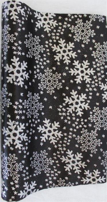 Tissu déco satiné noir + paillettes argentées
Conception: Flocons de neige
36 cm x 300 cm - roulé