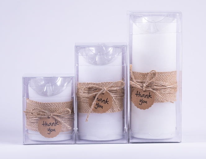 Candela di cera a LED bianca rustica
"Grazie"
con fiamma in movimento
P:7,5 cm - A:10 cm