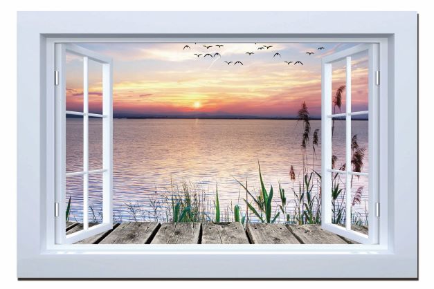 LED Bild aus Canvas
offenes Fenster auf See
mit Steg 1 LED