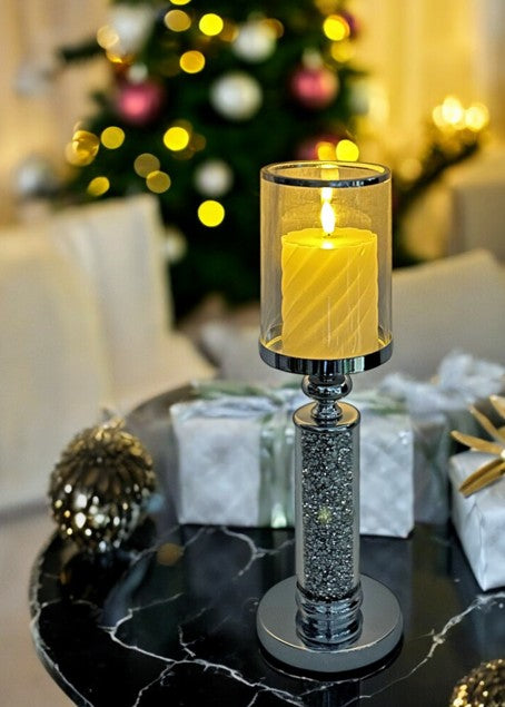 Windlicht Kelch aus Metall gefüllt mit Strasssteinen H46cm