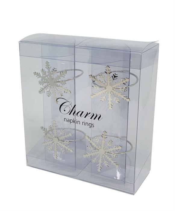 Rond de serviette lot de 4
Flocons de neige argentés
Taille 55-60 mm en acier inoxydable