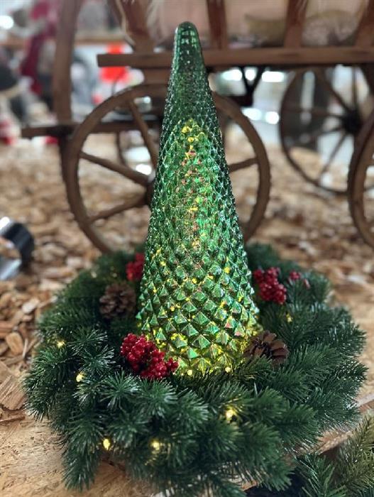 LED Tanne aus Glas grün antique mercury 16x16x36cm