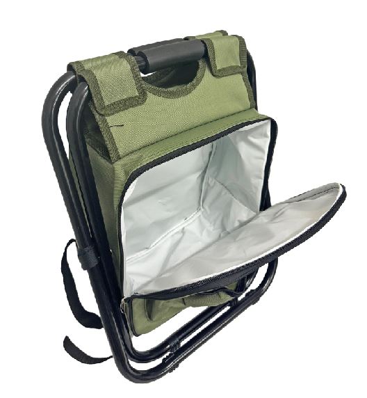 Sitzhocker faltbar als Rucksack mit Kühltasche Farbe: grün/schwarz