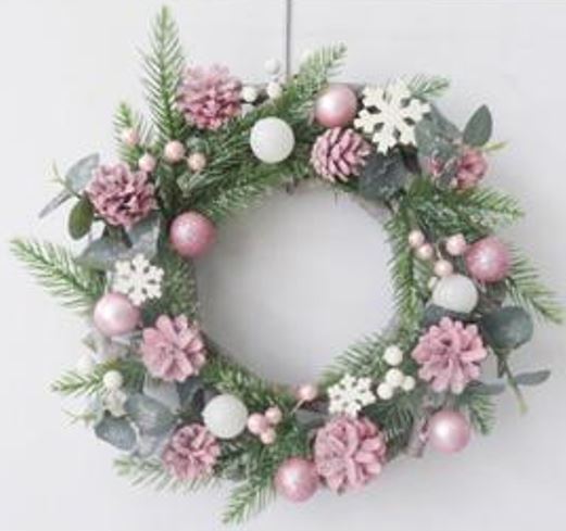 Couronne de Noël avec du rose
éléments décoratifs
Diamètre 30cm