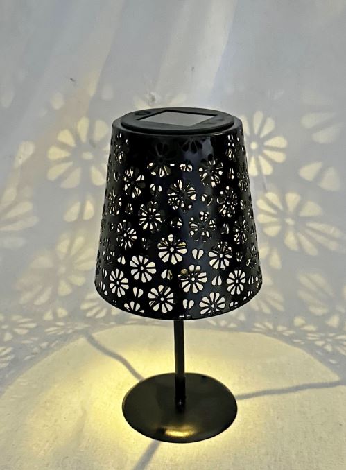 LED Solar Tischleuchte aus Metall in Schwarz D13cm x H25cm