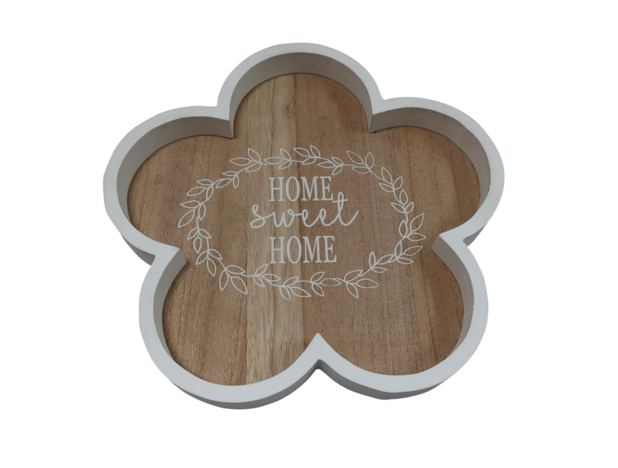 Tablett aus Holz Blumenförmig D:25cm
Farbe: Braun/Weiss
D:25cm H:2.5cm