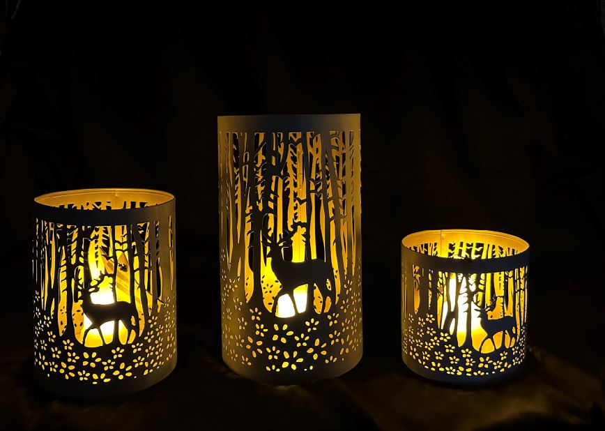 Windlicht Forest 3er Set aus Metall Weiss gold