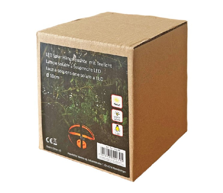 LED Solar Hängeleuchte in Schwarz mit Teelicht Metall D10cm Total Länge 39cm