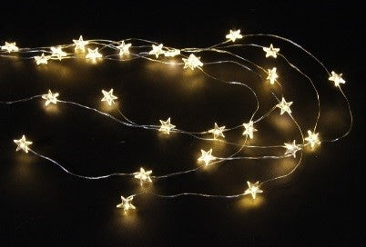 Lucine LED a microfilo
con stelle 40 LED
Lunghezza 50 cm
filo d'argento