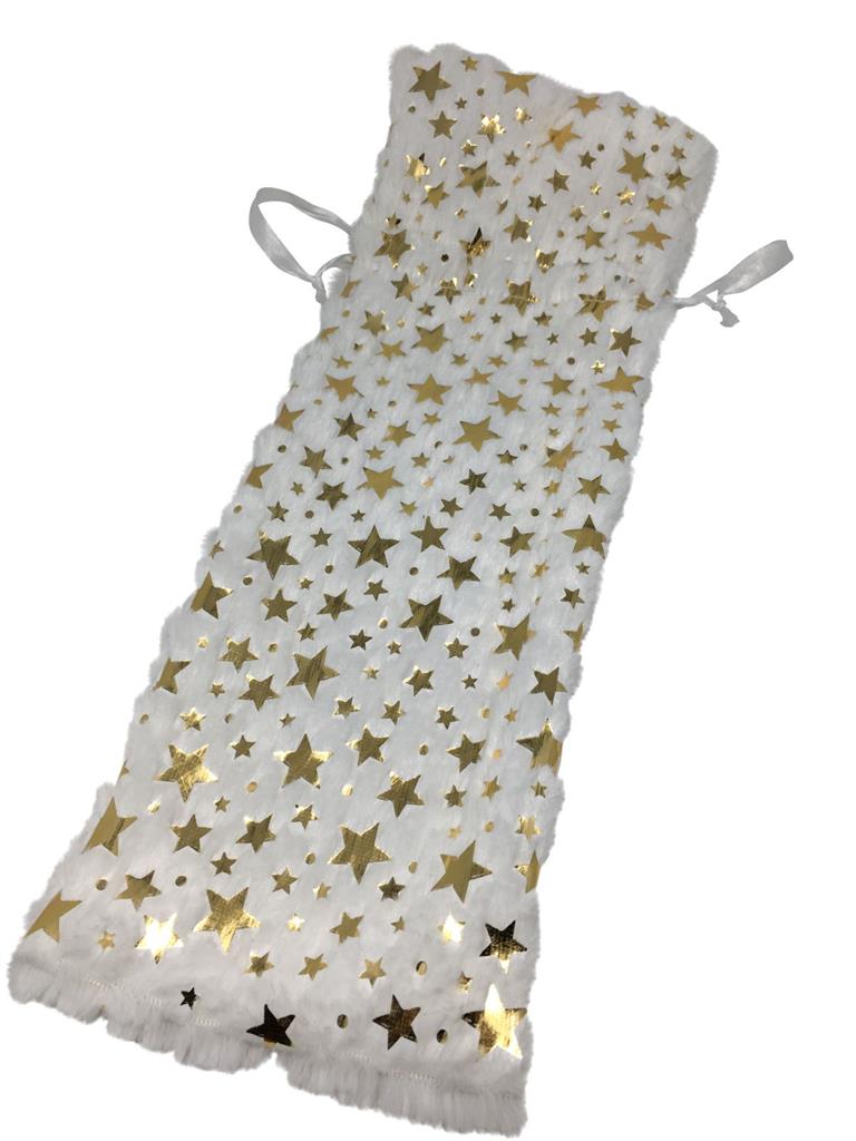 Weinflaschen-Beutel aus Plüsch weiss mit gold Sternen -13x38cm