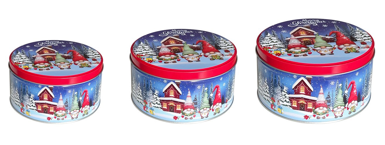 Guetzlidosen 3er Set rund mit XMAS Motiv Wichtel Weissblech