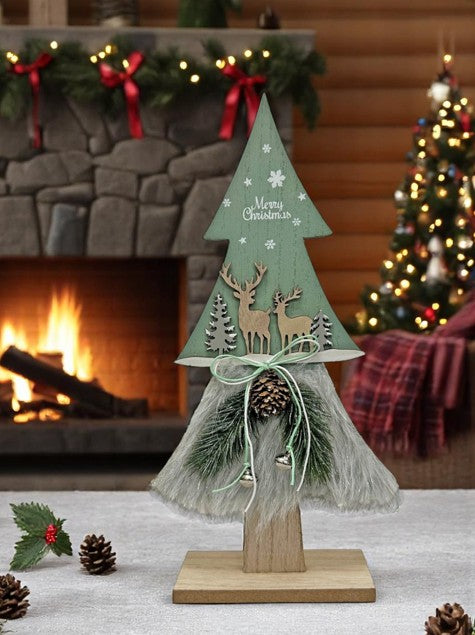 Deko Tanne grün aus Holz zum Aufstellen mit Holzsockel