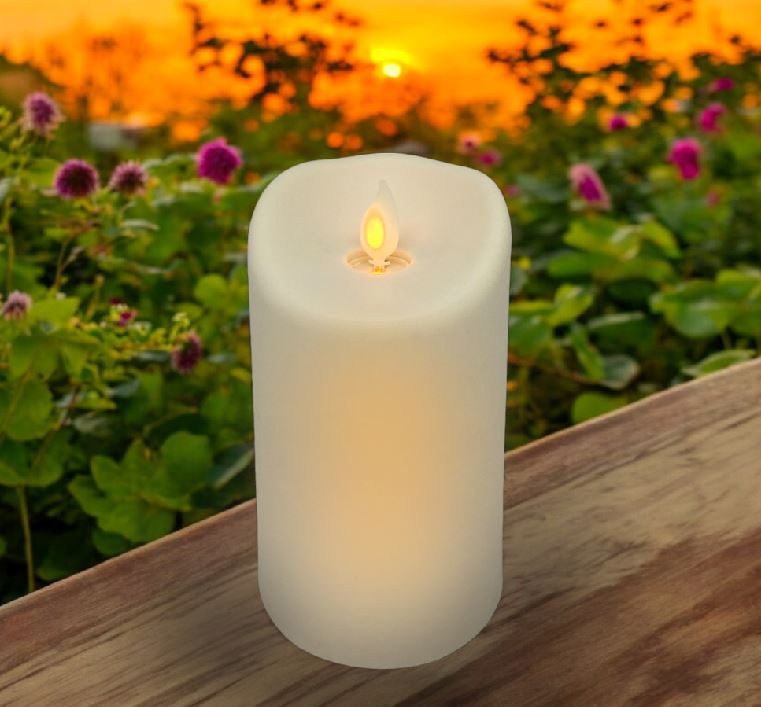 LED Kerze Outdoor Kunststoff creme mit beweglicher Flamme D: 7.5cm - H: 12.5cm