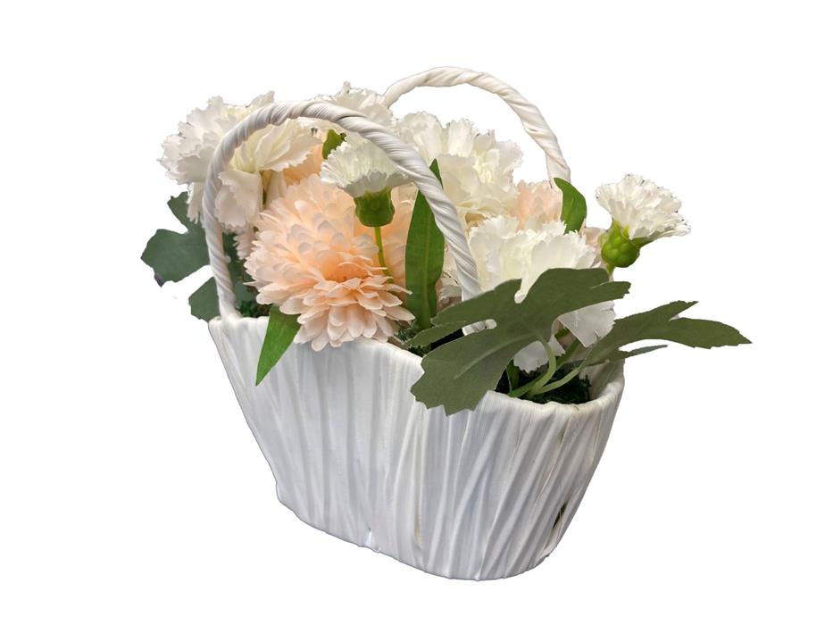 Deko Blumengesteck im
weissen Topf mit Henkeln
Kunstblumen