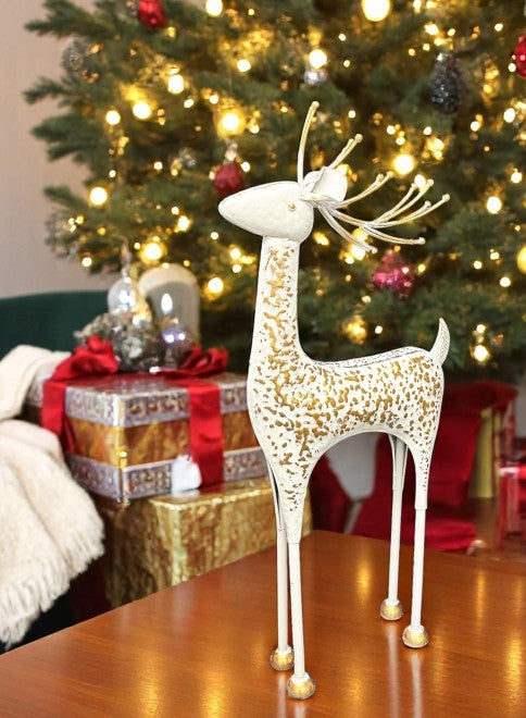 Deko Hirsch aus Metall weiss gold H97cm