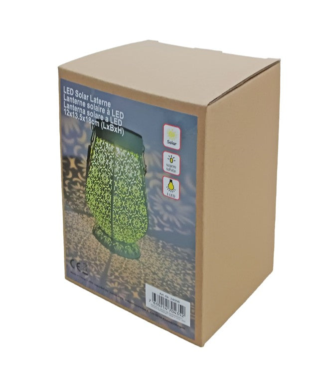 LED Solar Laterne in Grün aus Metall orientalische Form L12cm x B13.5cm x H18cm