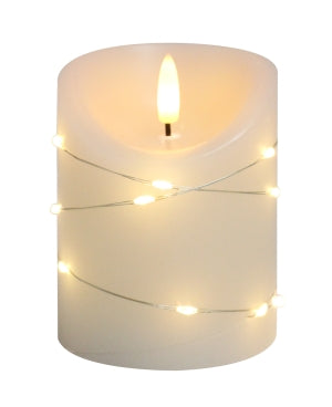 LED Wachskerze creme/Silber D:8cm H:10cm