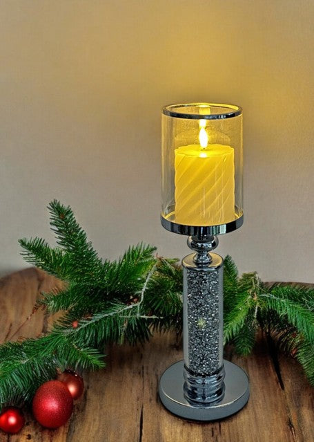 Windlicht Kelch aus Metall gefüllt mit Strasssteinen H46cm