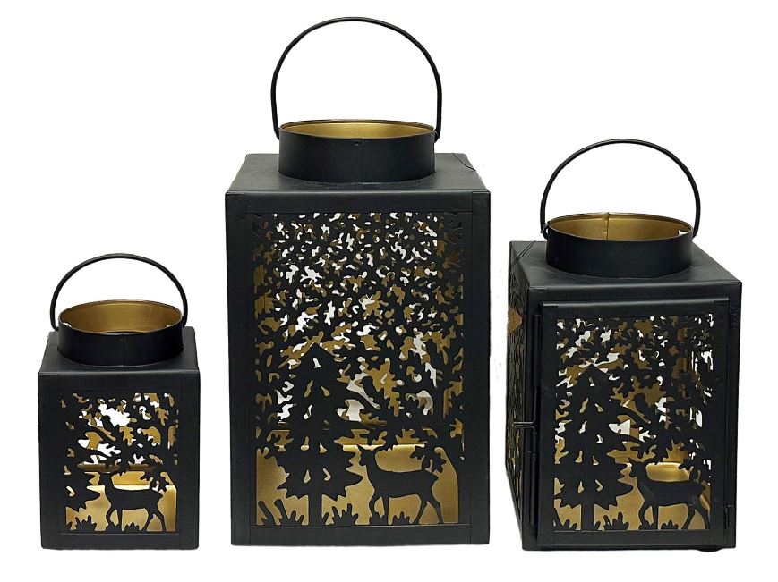 Laterne Forest aus Metall eckig schwarz gold