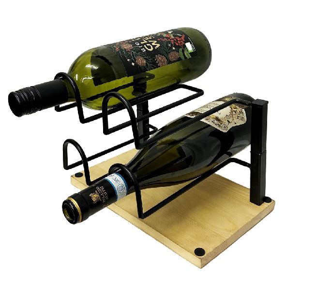 Weinregal für 4 Flaschen aus Metall und Holz in Braun