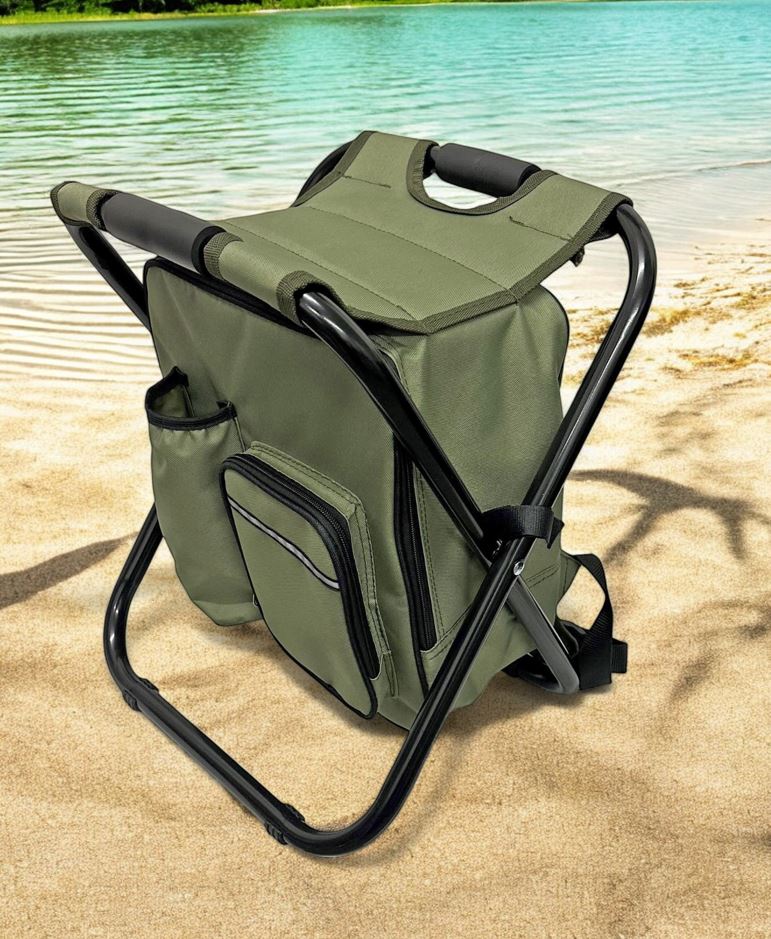 Sitzhocker faltbar als Rucksack mit Kühltasche Farbe: grün/schwarz