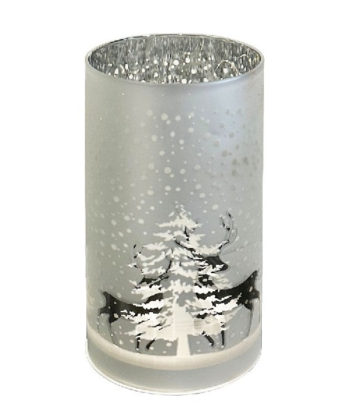 LED Windlicht Glas Silber mit 15LED Micro Light Design Tannenbaum