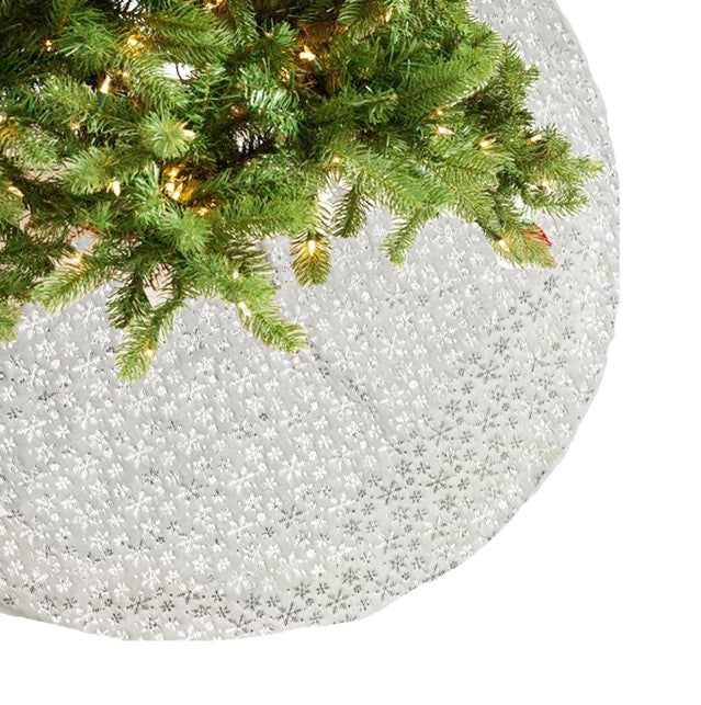 Jupe de sapin de Noël D:70cm
Peluche blanc/argent
avec un motif de flocon de neige