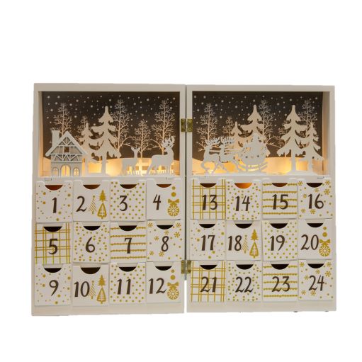 LED Adventskalender aus Holz 
befüllbar weiss mit 8 LED 
aufklappbar