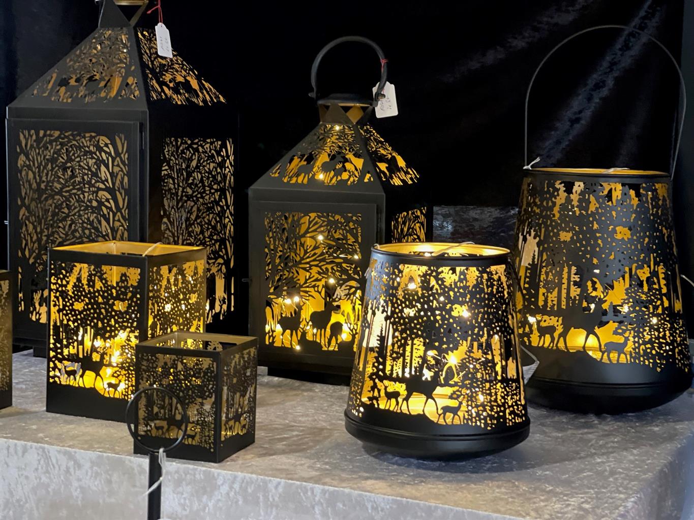 Windlicht Forest 3er Set aus Metall eckig Farbe schwarz gold