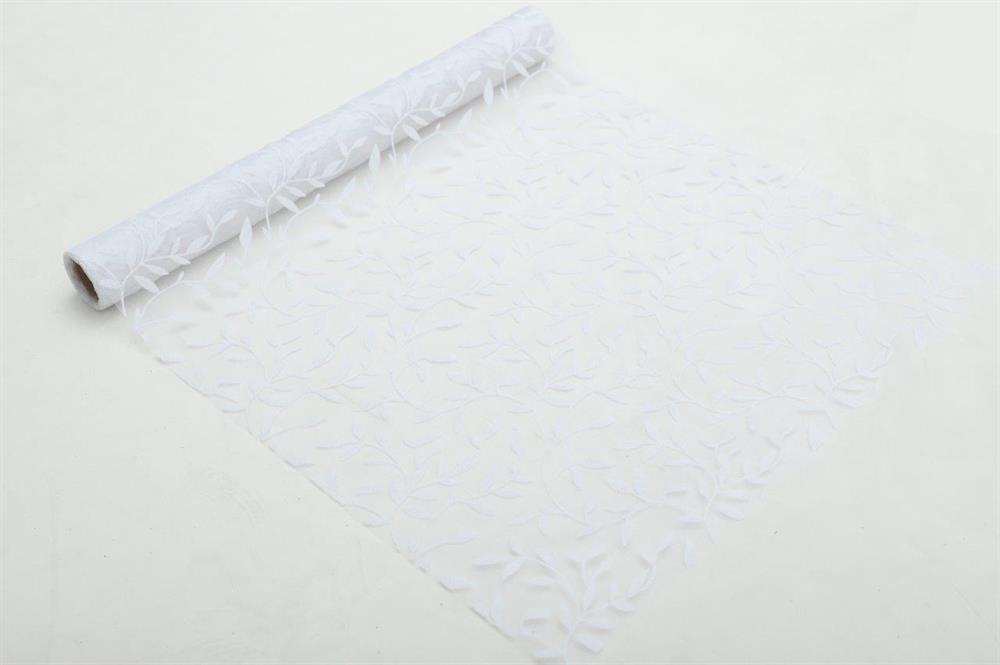Dekostoff "Organza" - weiss mit geflocktem Blätterdruck
36cm x 300cm - gerollt