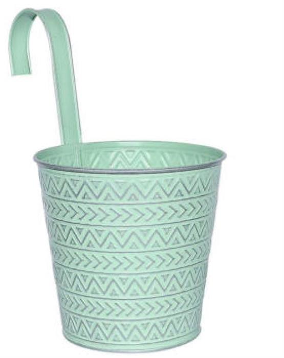 Übertopf aus Metall rund mit Haken
Farbe: Grün
D:16cm H:15cm