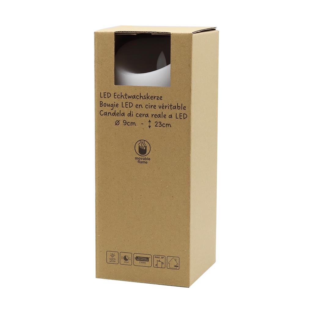 Bougie en cire LED blanche rustique avec flamme mobile
P:9cm - H:23cm