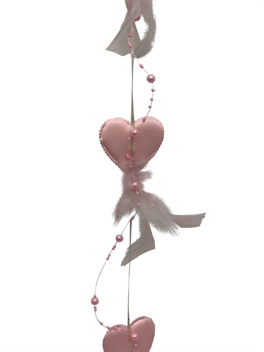 Girlande mit Federn L:115cm
6 Herzen und Perlenkette
Farbe: Rosa