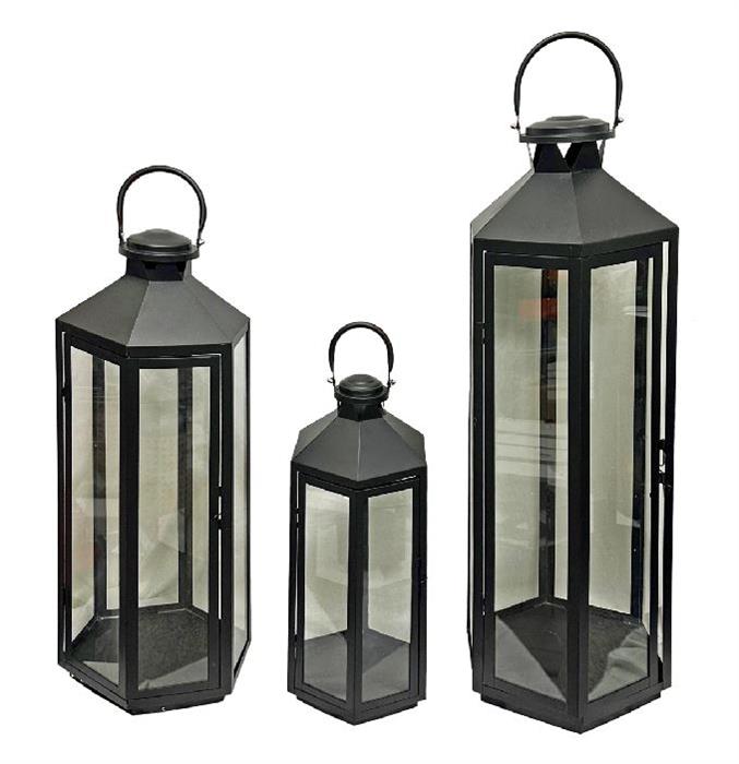 Laterne aus Metall antrazhit 6-eckig