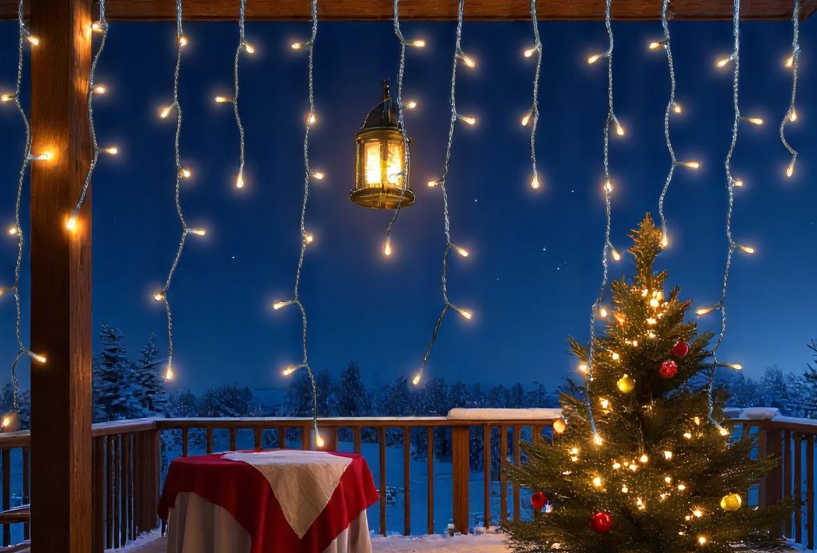 LED Lichtervorhang Outdoor "Icicle" Total 200 LED, mit 40 Strängen B:390cm H:70cm