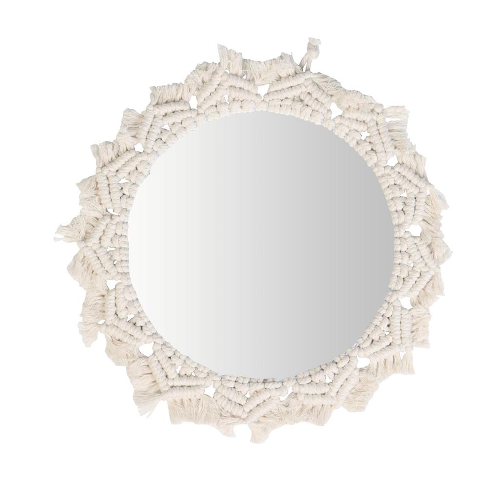 Specchio da parete sun con bordo in corda di cotone