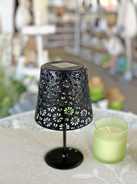 LED Solar Tischleuchte aus Metall in Schwarz D13cm x H25cm