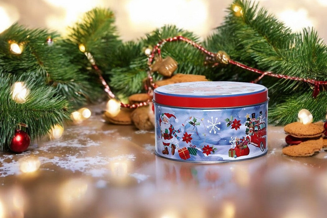 Guetzlidosen 3er Set rund mit XMAS Motiv Santa und Auto Weissblech