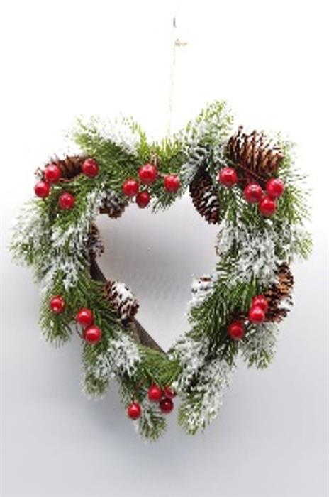 Couronne de Noël en forme de coeur
avec des éléments décoratifs rouges
Diamètre 25cm
